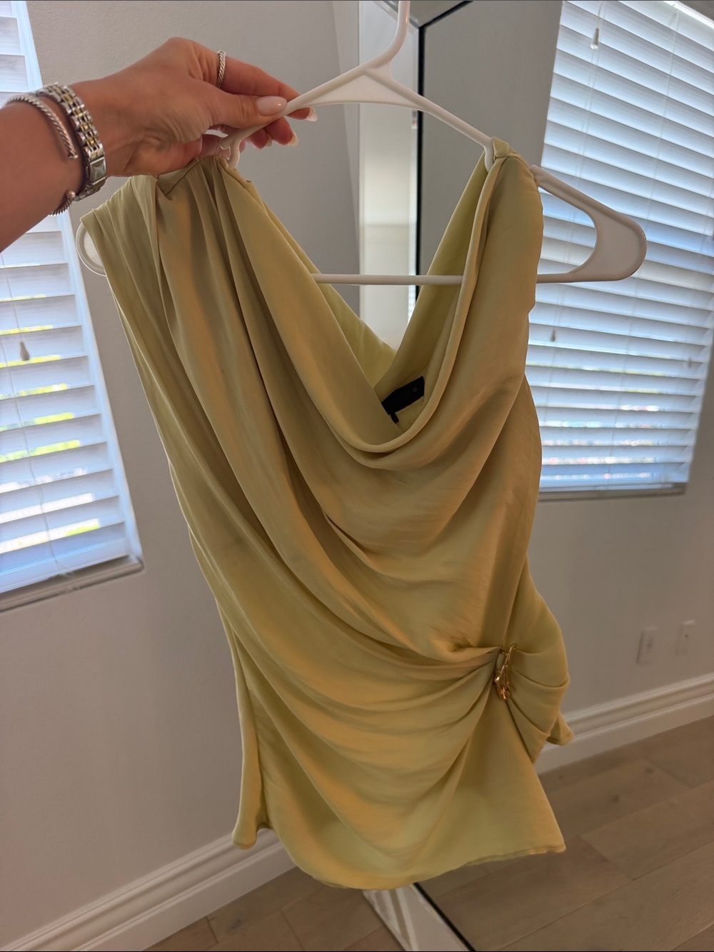 Zara One-Shoulder Draped Dress in Soft Yellow